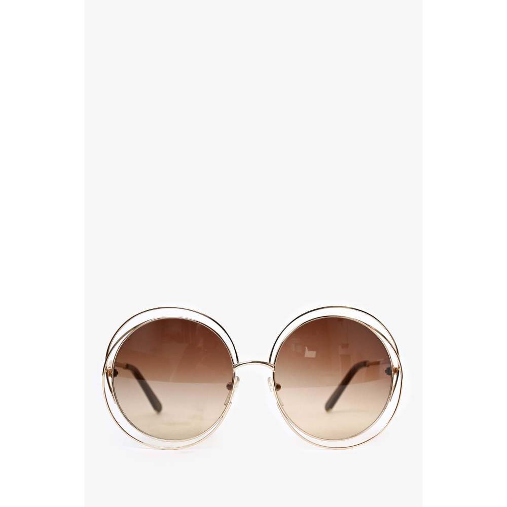 Chloe Gold Wire Frame Circle Sunglasses with Gradient Lens